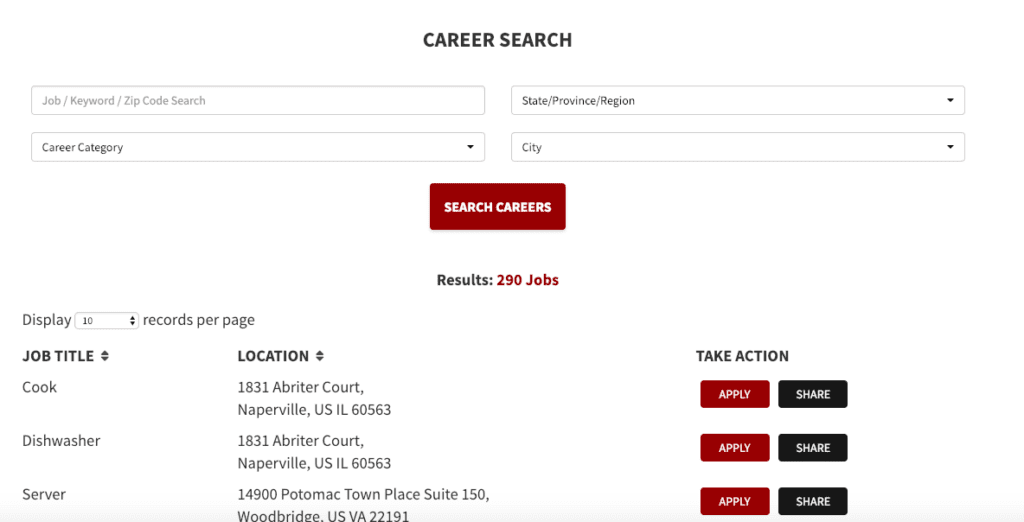 Uncle Julio's Best of Brand Careers Page and Job Listing